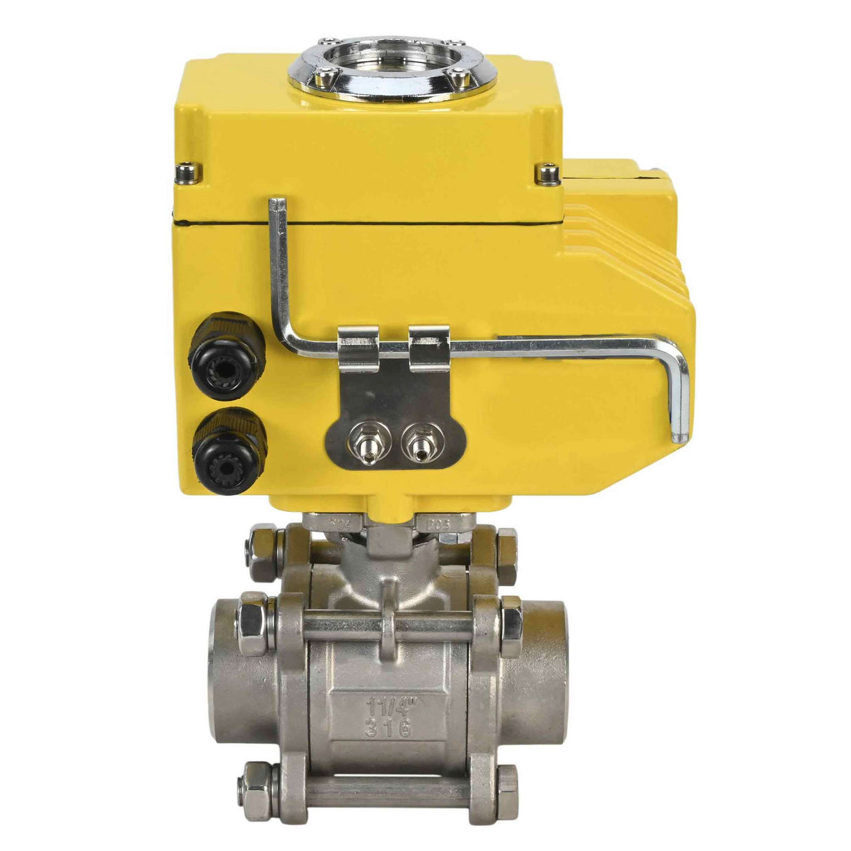 Robinet à boisseau sphérique en acier inoxydable Elephant kshpp-316200-elephant-380v, matériau du corps - acier inoxydable AISI 316, matériau de la bille - acier inoxydable AISI 316, joint - PTFE, commande par actionneur électrique