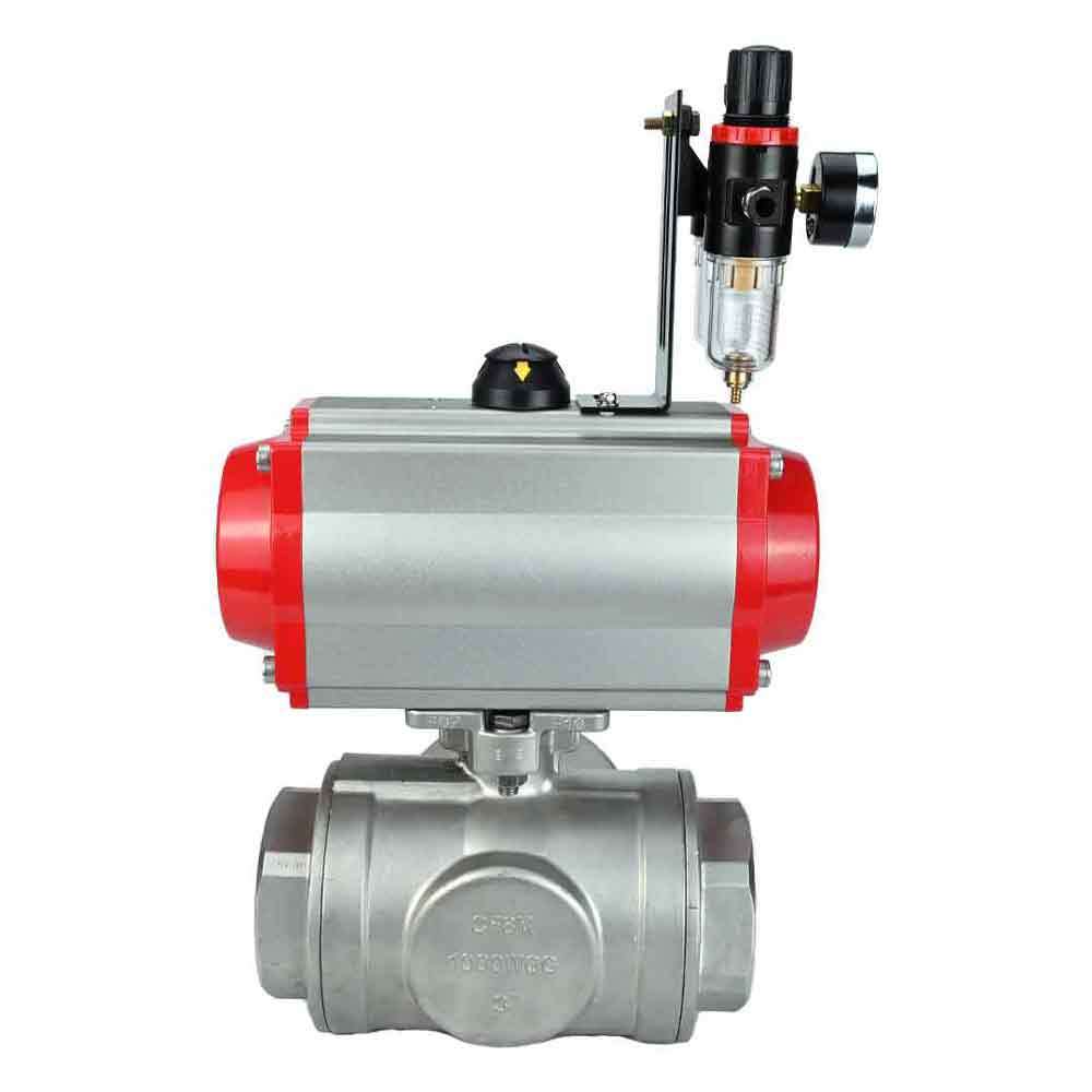 Robinet à boisseau sphérique en acier inoxydable Elephant 3h-l-rpss316200mm-iso-pnevpr-da-rasp-110/220v-bpv, matériau du corps - acier inoxydable AISI 316, matériau de la bille - acier inoxydable AISI 316, joint - PTFE, actionné par actionneur pneumatique
