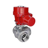 Robinet à boisseau sphérique en acier inoxydable Elephant RP.SS316.200.MM.ISO 914 PSI fileté, port standard, trois voies, type L, matériau du corps - acier inoxydable AISI 316, avec actionneur électrique quart de tour Elephant QT-W (M) EX 380V