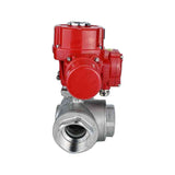 Robinet à boisseau sphérique en acier inoxydable Elephant RP.SS316.200.MM.ISO 914 PSI fileté, port standard, trois voies, type L, matériau du corps - acier inoxydable AISI 316, avec actionneur électrique quart de tour Elephant QT-W (M) EX 380V