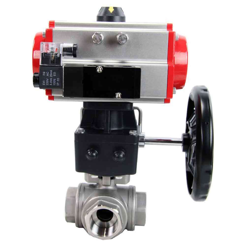 Robinet à boisseau sphérique en acier inoxydable Elephant 3h-l-rpss316200mm-iso-pnevpr-da-rasp-24v-hdm, matériau du corps - acier inoxydable AISI 316, matériau de la bille - acier inoxydable AISI 316, joint - PTFE, actionné par actionneur pneumatique