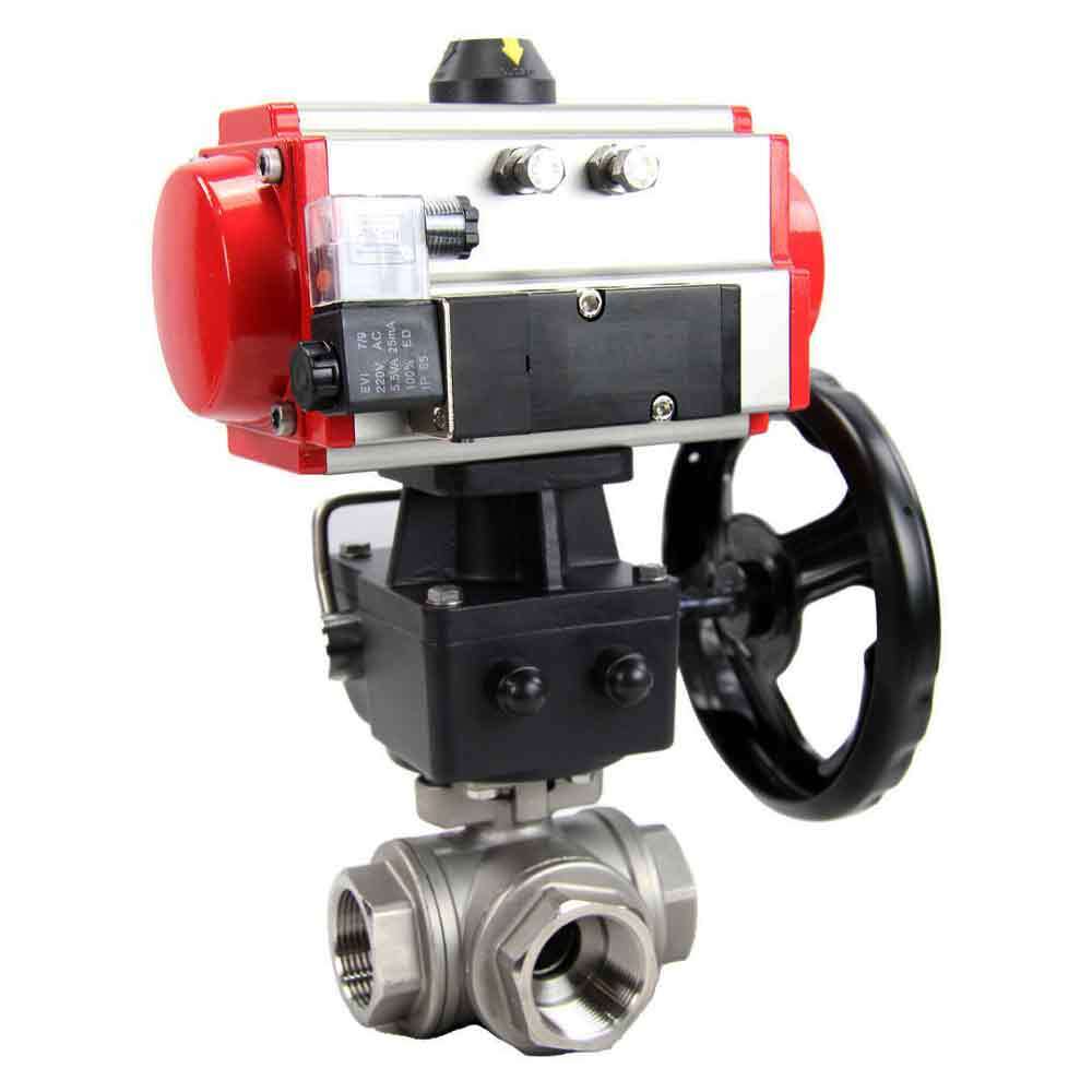 Robinet à boisseau sphérique en acier inoxydable Elephant 3h-l-rpss316200mm-iso-pnevpr-da-rasp-24v-hdm, matériau du corps - acier inoxydable AISI 316, matériau de la bille - acier inoxydable AISI 316, joint - PTFE, actionné par actionneur pneumatique