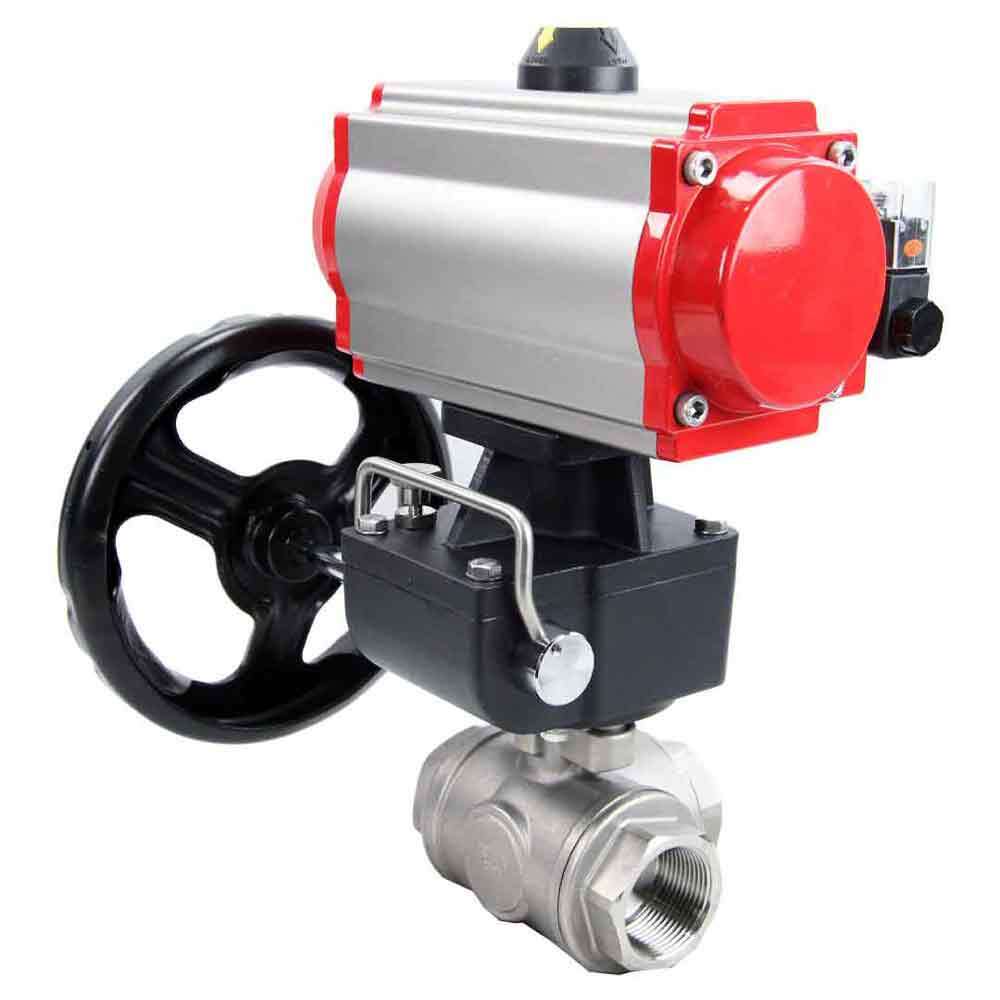 Robinet à boisseau sphérique en acier inoxydable Elephant 3h-l-rpss316200mm-iso-pnevpr-da-rasp-24v-hdm, matériau du corps - acier inoxydable AISI 316, matériau de la bille - acier inoxydable AISI 316, joint - PTFE, actionné par actionneur pneumatique