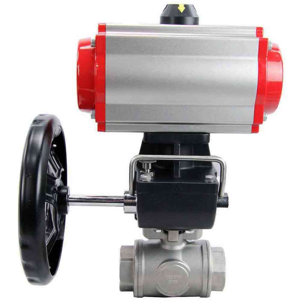 Robinet à boisseau sphérique en acier inoxydable Elephant 3h-l-rpss316200mm-iso-pnevpr-da-rasp-24v-hdm, matériau du corps - acier inoxydable AISI 316, matériau de la bille - acier inoxydable AISI 316, joint - PTFE, actionné par actionneur pneumatique