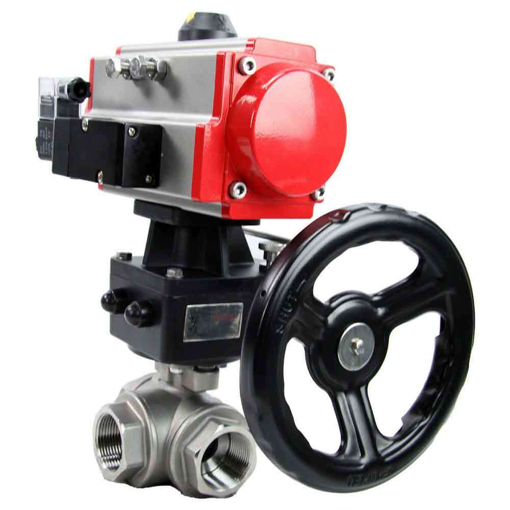 Robinet à boisseau sphérique en acier inoxydable Elephant 3h-l-rpss316200mm-iso-pnevpr-da-rasp-24v-hdm, matériau du corps - acier inoxydable AISI 316, matériau de la bille - acier inoxydable AISI 316, joint - PTFE, actionné par actionneur pneumatique