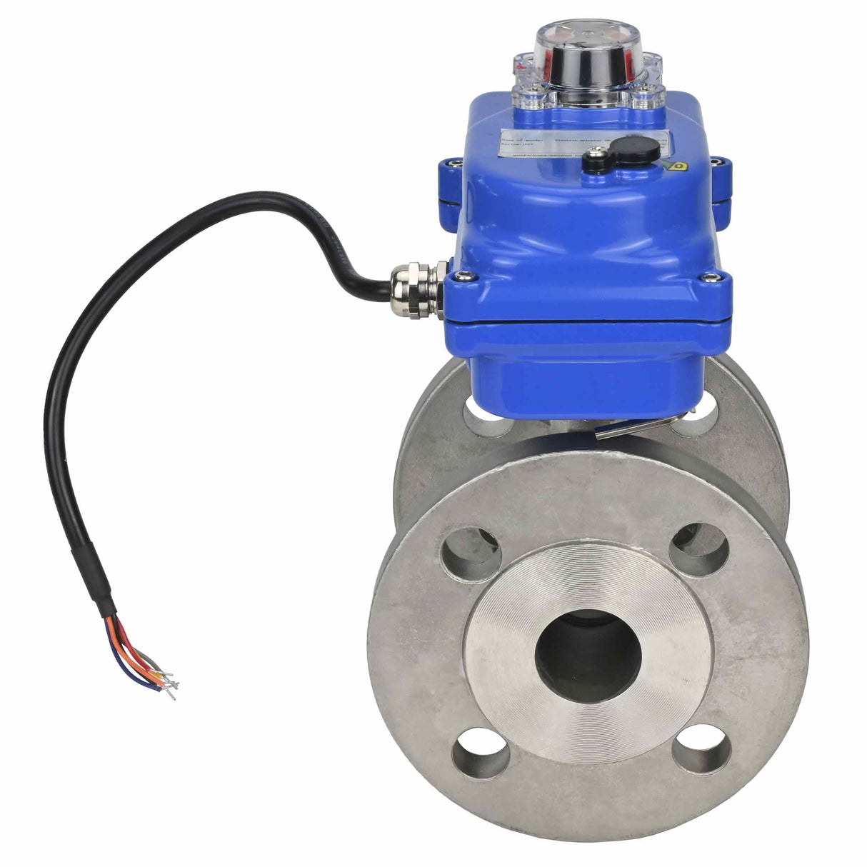Robinet à boisseau sphérique en acier inoxydable Elephant BV3232P-FP-F PSI580, matériau du corps - acier inoxydable AISI 316, joint - PTFE, passage intégral, à bride, actionneur électrique Elephant 003 bleu 220 V
