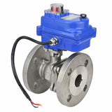 Robinet à boisseau sphérique en acier inoxydable Elephant BV3232P-FP-F PSI580, matériau du corps - acier inoxydable AISI 316, joint - PTFE, passage intégral, à bride, actionneur électrique Elephant 003 bleu 220 V