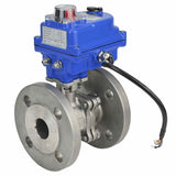Robinet à boisseau sphérique en acier inoxydable Elephant BV3232P-FP-F PSI580, matériau du corps - acier inoxydable AISI 316, joint - PTFE, passage intégral, à bride, actionneur électrique Elephant 003 bleu 220 V