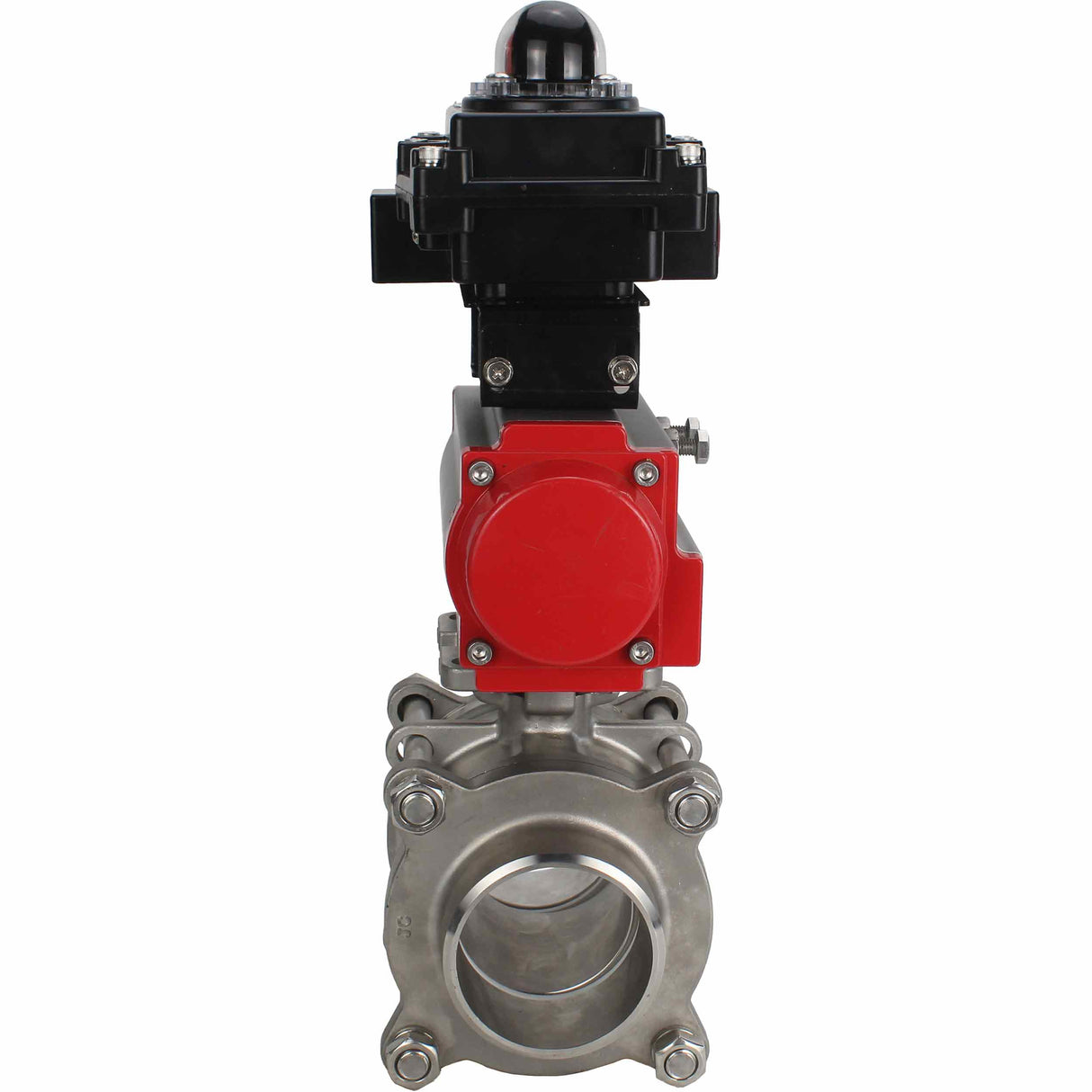 Robinet à boisseau sphérique en acier inoxydable Elephant BVPP 316.200-ISO PSI914 SS316 passage intégral, à souder, matériau du corps - acier inoxydable, actionneur pneumatique Elephant SA, bloc d'interrupteur de fin de course APL-410N EX