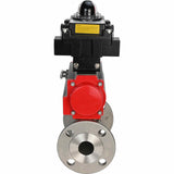 Stainless steel ball valve Elephant BVFPT-ISO.304.180 three-part, body material - stainless steel SS304, seal - PTFE, flanged, full port, pneumatic actuator Elephant DA, limit switch block APL-410N EX