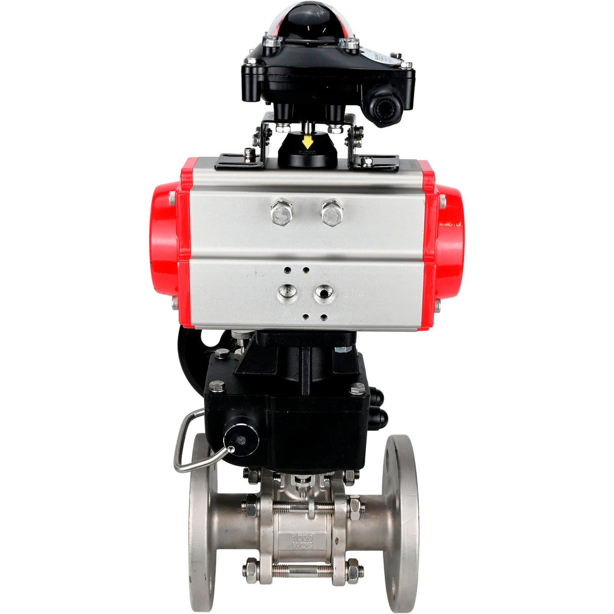 Robinet à boisseau sphérique en acier inoxydable Elephant ksfpt-316-180-da-apl210n-hdm, matériau du corps - acier inoxydable AISI 316, matériau de la bille - acier inoxydable AISI 316, joint - PTFE, actionné par actionneur pneumatique