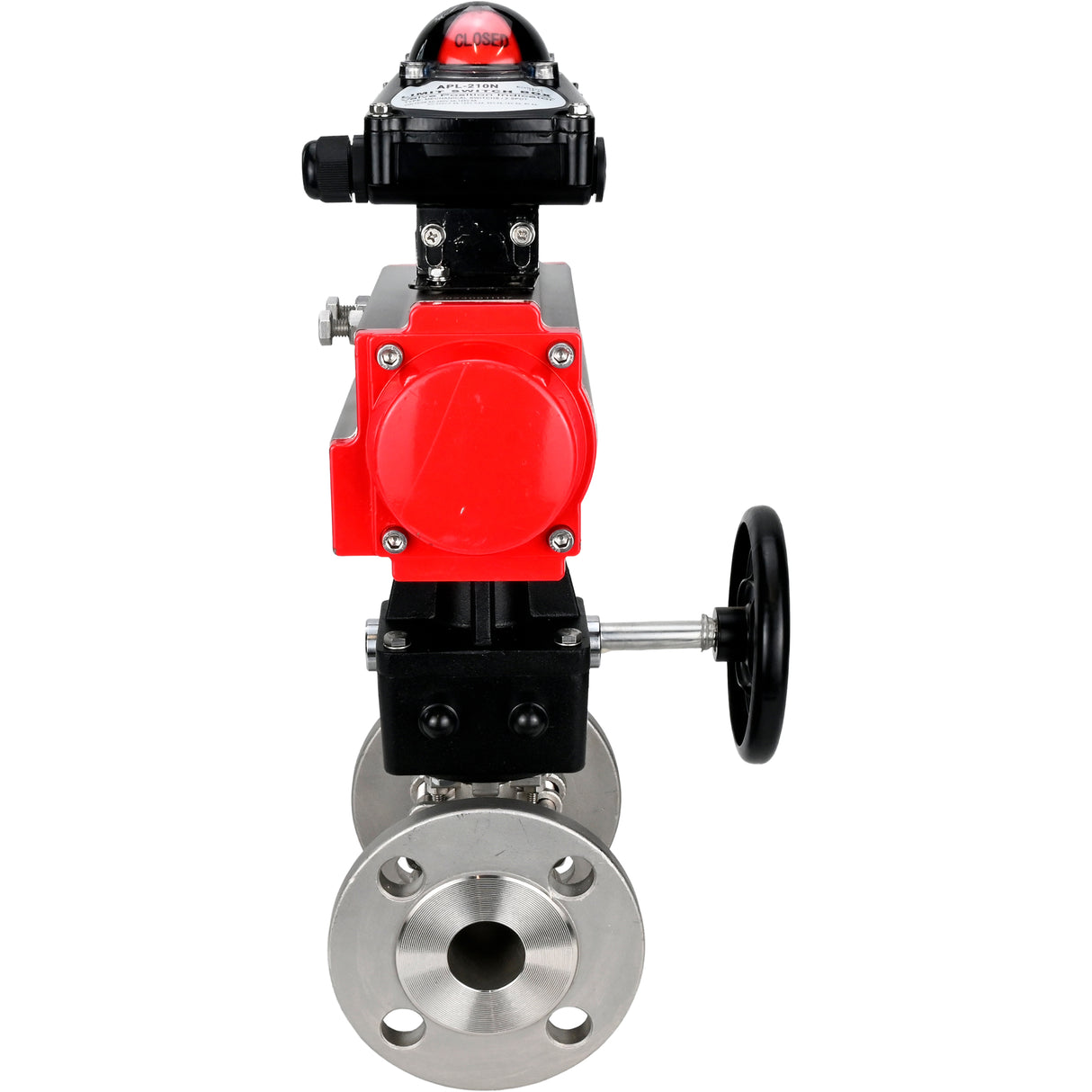 Robinet à boisseau sphérique en acier inoxydable Elephant ksfpt-316-180-da-apl210n-hdm, matériau du corps - acier inoxydable AISI 316, matériau de la bille - acier inoxydable AISI 316, joint - PTFE, actionné par actionneur pneumatique