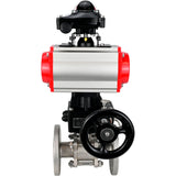 Robinet à boisseau sphérique en acier inoxydable Elephant ksfpt-316-180-da-apl210n-hdm, matériau du corps - acier inoxydable AISI 316, matériau de la bille - acier inoxydable AISI 316, joint - PTFE, actionné par actionneur pneumatique