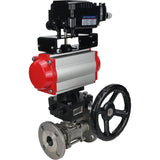 Robinet à boisseau sphérique en acier inoxydable Elephant ksfpt-316-180-da-yt1000rsn-hdm, matériau du corps - acier inoxydable AISI 316, matériau de la bille - acier inoxydable AISI 316, joint - PTFE, actionné par actionneur pneumatique