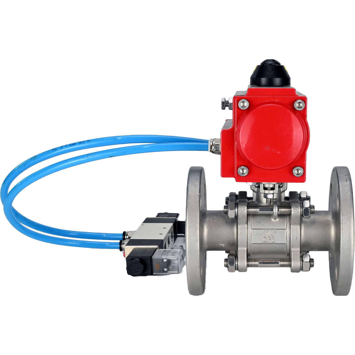 Vannes à boisseau sphérique Elephant BV3131P(3pc)-FP-F-ISO-H 16 bar, trois pièces à passage intégral à brides, acier inoxydable SS304, joint - PTFE, avec actionneur pneumatique double effet PA-DA, avec distributeur pneumatique 4V320-08 220V