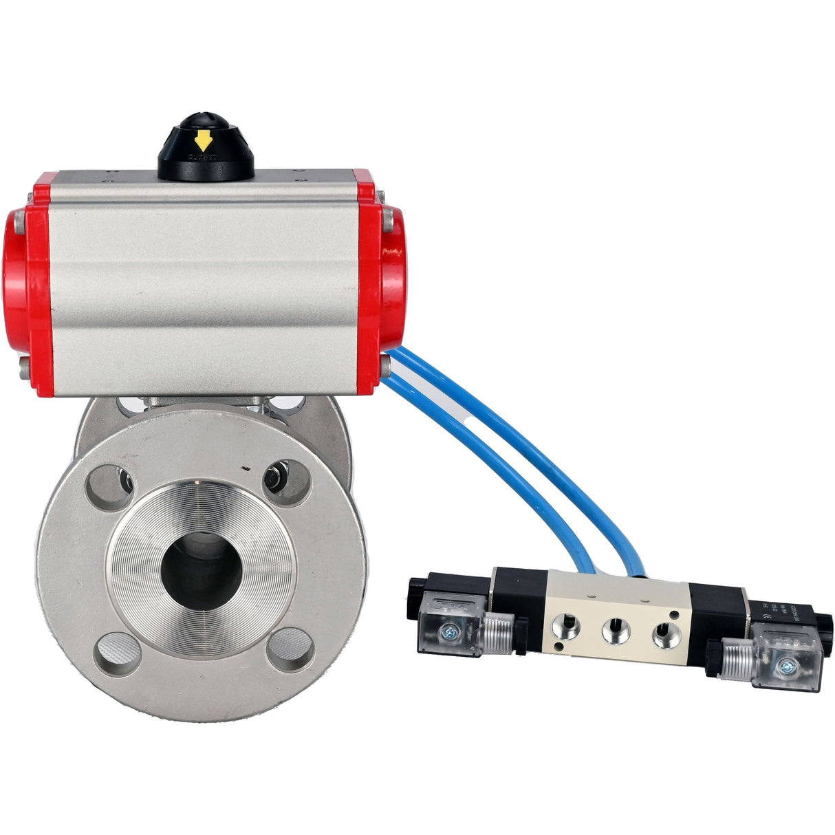 Vannes à boisseau sphérique Elephant BV3131P(3pc)-FP-F-ISO-H 16 bar, trois pièces à passage intégral à brides, acier inoxydable SS304, joint - PTFE, avec actionneur pneumatique double effet PA-DA, avec distributeur pneumatique 4V320-10 220V
