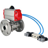 Vannes à boisseau sphérique Elephant BV3131P(3pc)-FP-F-ISO-H 16 bar, trois pièces à passage intégral à brides, acier inoxydable SS304, joint - PTFE, avec actionneur pneumatique double effet PA-DA, avec distributeur pneumatique 4V320-08 220V