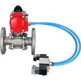 Vannes à boisseau sphérique Elephant BV3131P(3pc)-FP-F-ISO-H 16 bar, trois pièces à passage intégral à brides, acier inoxydable SS304, joint - PTFE, avec actionneur pneumatique PA-SA avec ressorts de rappel, avec distributeur pneumatique 4V320-08 220V