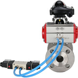 Ball valves Elephant BV3131P(3pc)-FP-F-ISO-H 16 bar, three-piece full bore flanged, stainless steel SS304, seal - PTFE, with double-acting PA-DA pneumatic actuator, with pneumatic distributor 4V320-08 220V, with LSU APL-210N