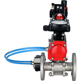 Ball valves Elephant BV3131P(3pc)-FP-F-ISO-H 16 bar, three-piece full bore flanged, stainless steel SS304, PTFE, with pneumatic actuator PA-SA with return springs, with pneumatic distributor 4V320-08 220V, with LSU APL -210N, with ATU AFC2000