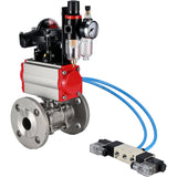 Ball valves Elephant BV3131P(3pc)-FP-F-ISO-H 16 bar, three-piece full bore flanged, stainless steel SS304, PTFE, with pneumatic actuator PA-SA with return springs, with pneumatic distributor 4V320-10 220V, with LSU APL -210N, with ATU AFC2000