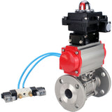 Ball valves Elephant BV3131P(3pc)-FP-F-ISO-H 16 bar, three-piece full bore flanged, stainless steel SS304, seal - PTFE, with double-acting PA-DA pneumatic actuator, with pneumatic distributor 4V320-10 220V, with LSU APL-410N EX