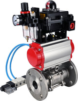 Ball valves Elephant BV3131P(3pc)-FP-F-ISO-H 16 bar, three-piece full bore flanged, stainless steel SS304, PTFE, with pneumatic actuator PA-SA with return springs, with pneumatic distributor 4V320-10 220V, with LSU APL -410N EX, with ATU AFC2000