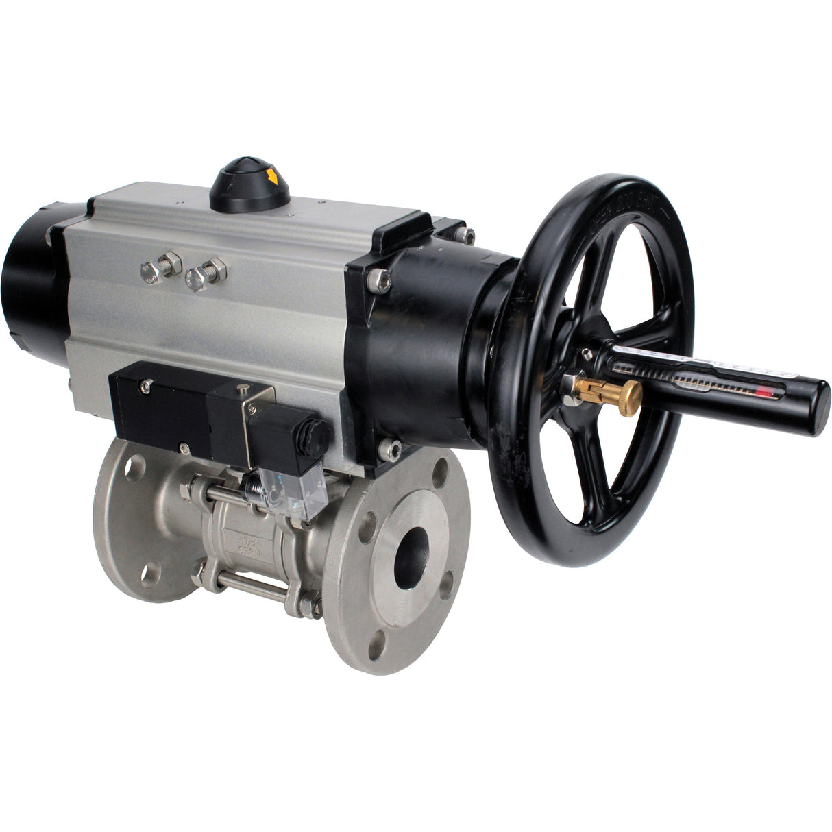 Ball valves Elephant BV3131P(3pc)-FP-F-ISO-H DN65-80 16 bar, three-piece full bore flanged, stainless steel SS304, seal - PTFE, with pneumatic actuator PA-DA-105-1 double acting, with pneumatic distributor 4M310-08 220V