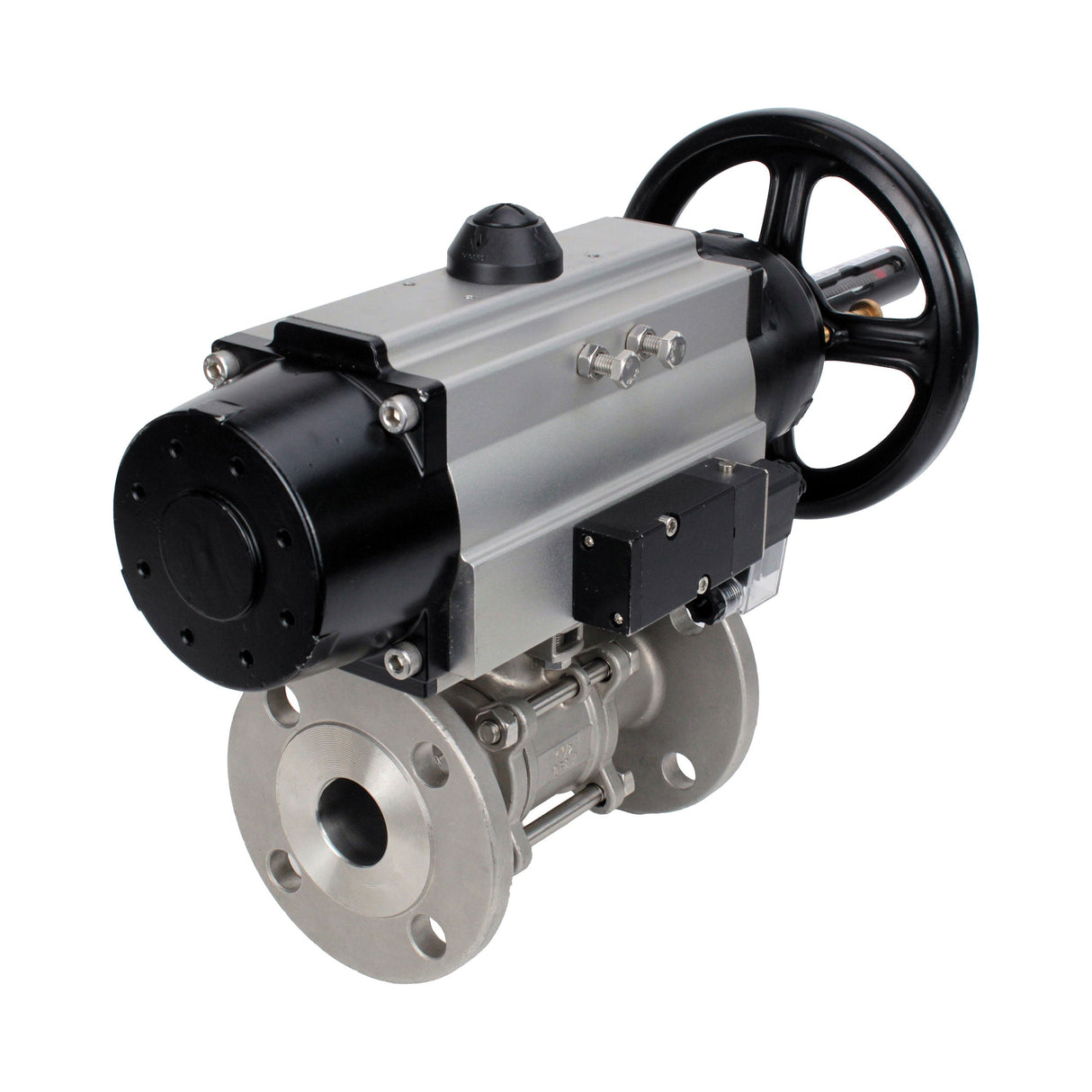 Ball valves Elephant BV3131P(3pc)-FP-F-ISO-H DN65-80 16 bar, three-piece full bore flanged, stainless steel SS304, seal - PTFE, with pneumatic actuator PA-DA-105-1 double acting, with pneumatic distributor 4M310-08 220V
