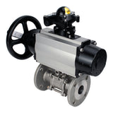 Ball valves Elephant BV3131P(3pc)-FP-F-ISO-H DN65-80 16 bar, three-piece full bore flanged, stainless steel SS304, seal - PTFE, with pneumatic actuator PA-DA-105-1 double acting, with pneumatic distributor 4M310-08 220V, with LSU APL-210N