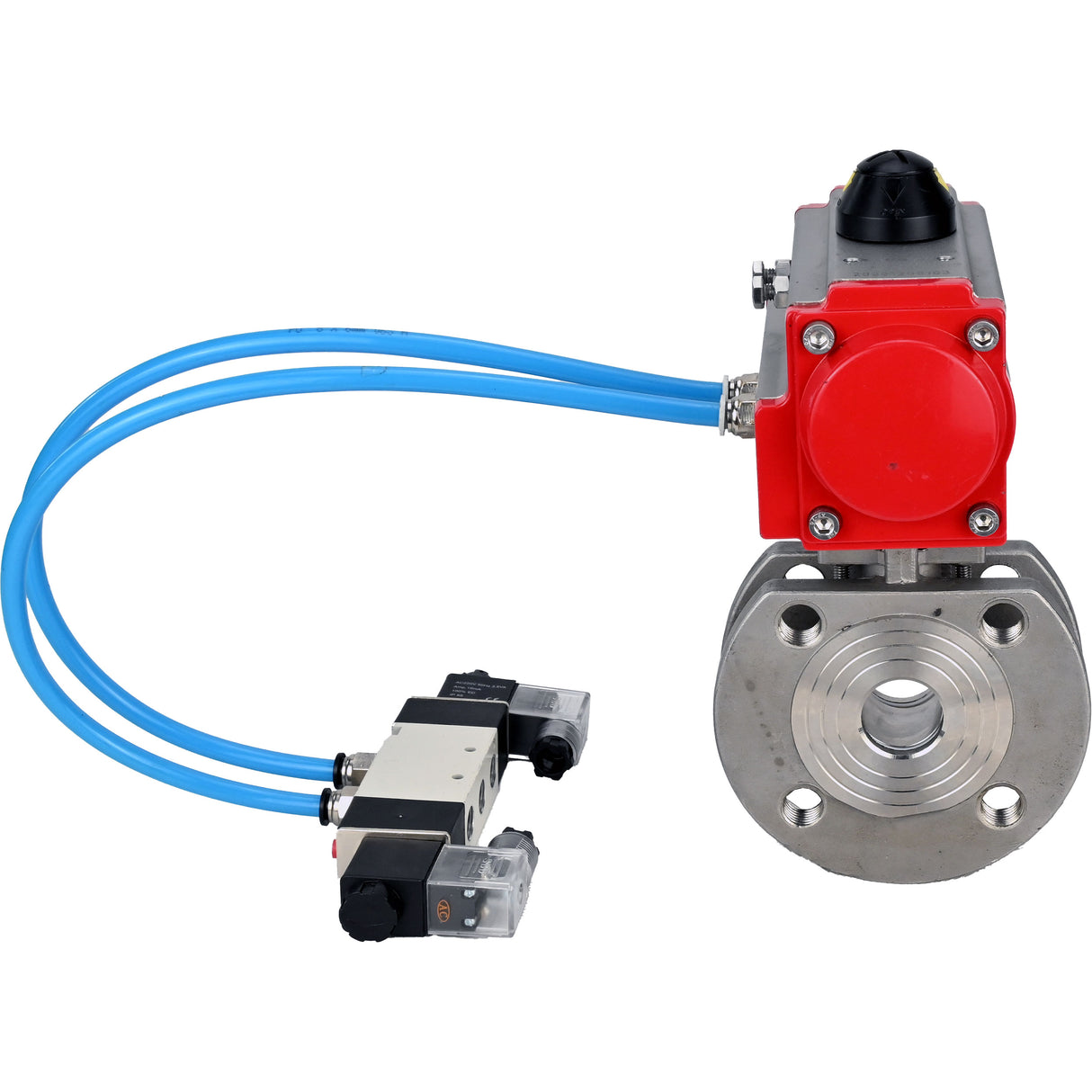 Vannes à boisseau sphérique Elephant BV3232P-FP-Fb-ISO-H 16 bar, passage intégral entre brides, acier inoxydable SS316, joint - PTFE, avec actionneur pneumatique PA-SA avec ressorts de rappel, avec distributeur pneumatique 4V320-10 220V