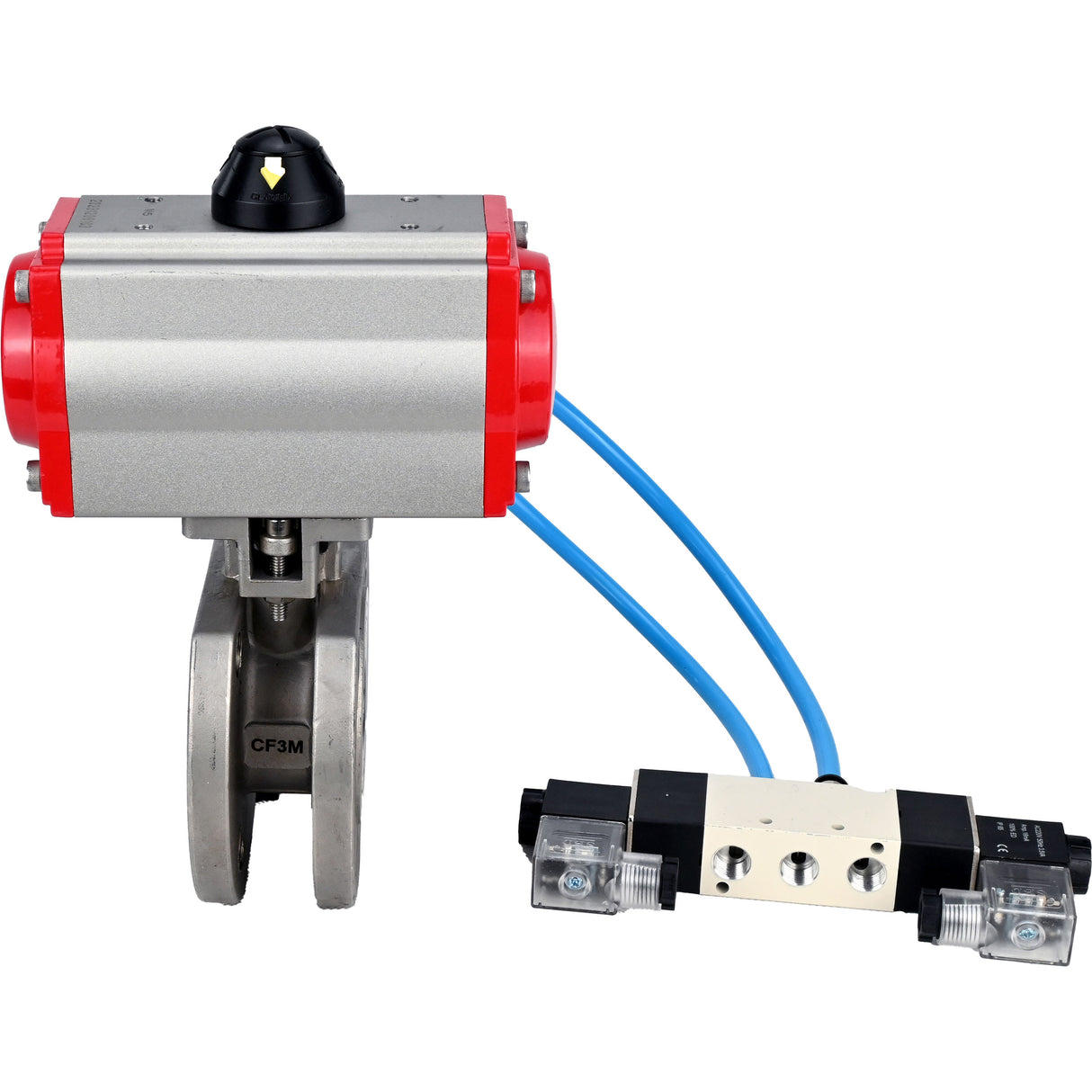 Vannes à boisseau sphérique Elephant BV3232P-FP-Fb-ISO-H 16 bar, passage intégral entre brides, acier inoxydable SS316, joint - PTFE, avec actionneur pneumatique PA-SA avec ressorts de rappel, avec distributeur pneumatique 4V320-10 220V
