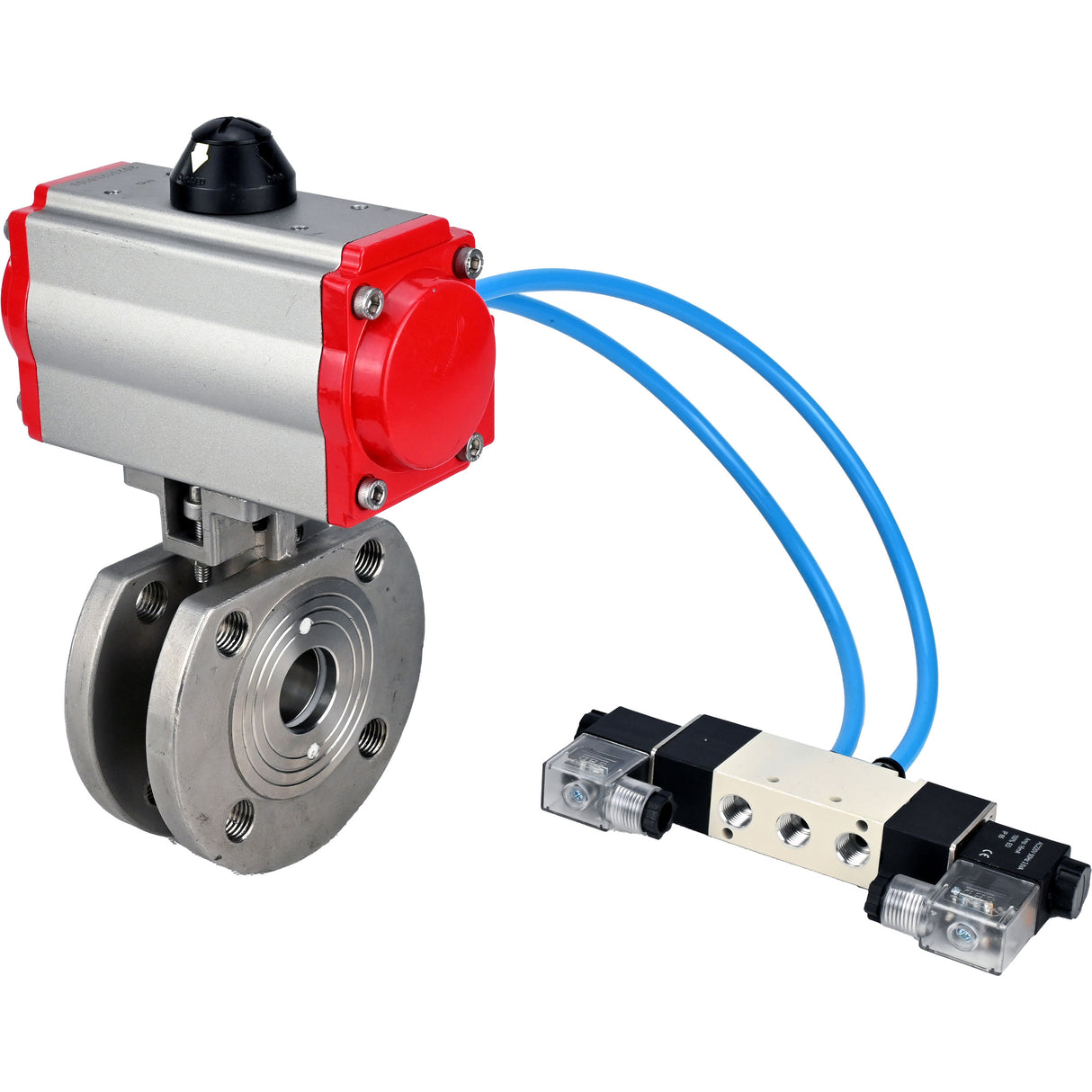Vannes à boisseau sphérique Elephant BV3232P-FP-Fb-ISO-H 16 bar, passage intégral entre brides, acier inoxydable SS316, joint - PTFE, avec actionneur pneumatique PA-SA avec ressorts de rappel, avec distributeur pneumatique 4V320-10 220V