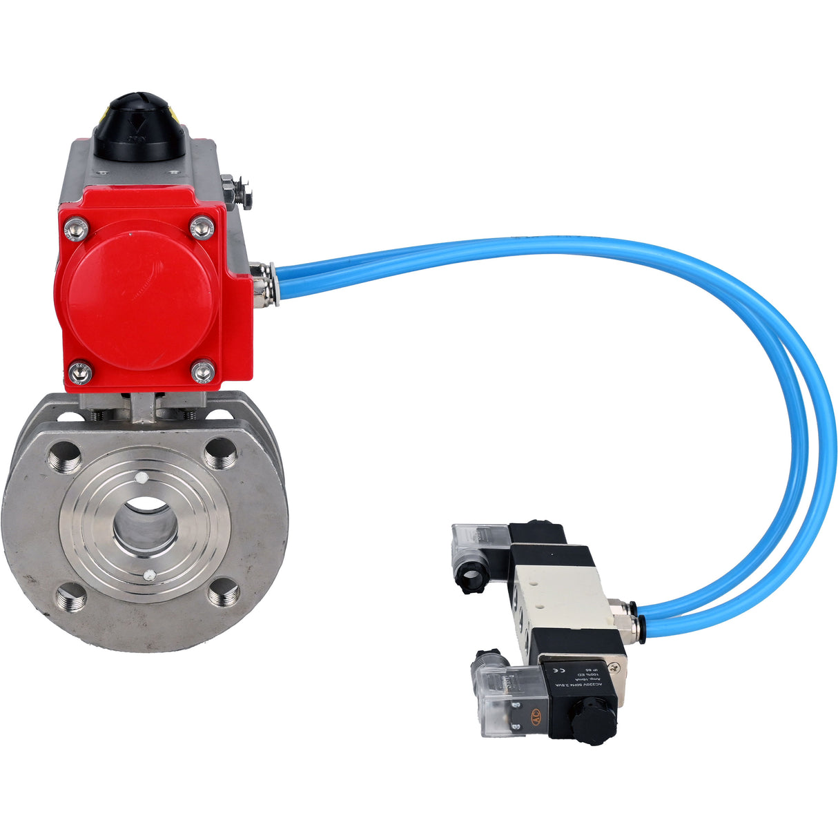 Vannes à boisseau sphérique Elephant BV3232P-FP-Fb-ISO-H 16 bar, passage intégral entre brides, acier inoxydable SS316, joint - PTFE, avec actionneur pneumatique PA-SA avec ressorts de rappel, avec distributeur pneumatique 4V320-10 220V