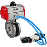 Vannes à boisseau sphérique Elephant BV3232P-FP-Fb-ISO-H 16 bar, passage intégral entre brides, acier inoxydable SS316, joint - PTFE, avec actionneur pneumatique PA-SA avec ressorts de rappel, avec distributeur pneumatique 4V320-10 220V