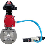 Vannes à boisseau sphérique Elephant BV3232P-FP-Fb-ISO-H 16 bar, passage intégral entre brides, acier inoxydable SS316, joint - PTFE, avec actionneur pneumatique double effet PA-DA, avec distributeur pneumatique 4V320-10 220V, avec BKV APL-210N