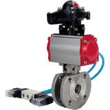 Vannes à boisseau sphérique Elephant BV3232P-FP-Fb-ISO-H 16 bar, passage intégral entre brides, acier inoxydable SS316, joint - PTFE, avec actionneur pneumatique double effet PA-DA, avec distributeur pneumatique 4V320-10 220V, avec BKV APL-210N