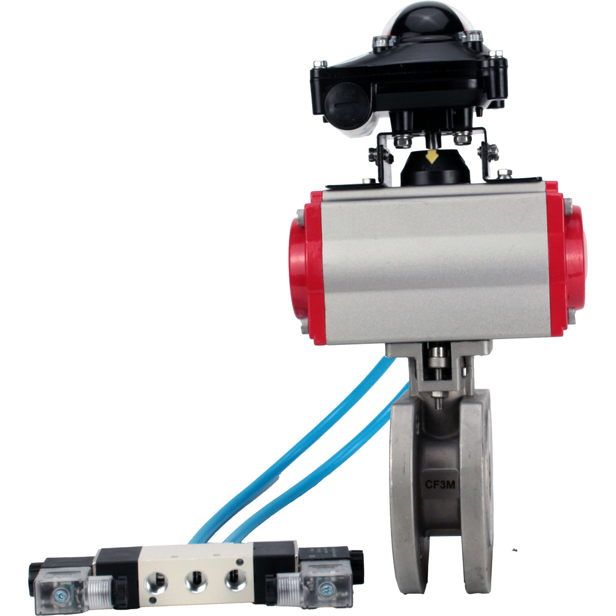 Vannes à boisseau sphérique Elephant BV3232P-FP-Fb-ISO-H 16 bar, passage intégral entre brides, acier inoxydable SS316, joint - PTFE, avec actionneur pneumatique double effet PA-DA, avec distributeur pneumatique 4V320-10 220V, avec BKV APL-210N