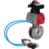 Vannes à boisseau sphérique Elephant BV3232P-FP-Fb-ISO-H 16 bar, passage intégral entre brides, acier inoxydable SS316, joint - PTFE, avec actionneur pneumatique double effet PA-DA, avec distributeur pneumatique 4V320-10 220V, avec BKV APL-210N