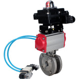 Ball valves Elephant BV3232P-FP-Fb-ISO-H 16 bar, full bore wafer, stainless steel SS316, seal - PTFE, with pneumatic actuator PA-SA with return springs, with pneumatic distributor 4V320-08 220V, with LSU APL-410N EX
