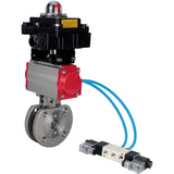 Ball valves Elephant BV3232P-FP-Fb-ISO-H 16 bar, full bore wafer, stainless steel SS316, seal - PTFE, with pneumatic actuator PA-SA with return springs, with pneumatic distributor 4V320-08 220V, with LSU APL-410N EX