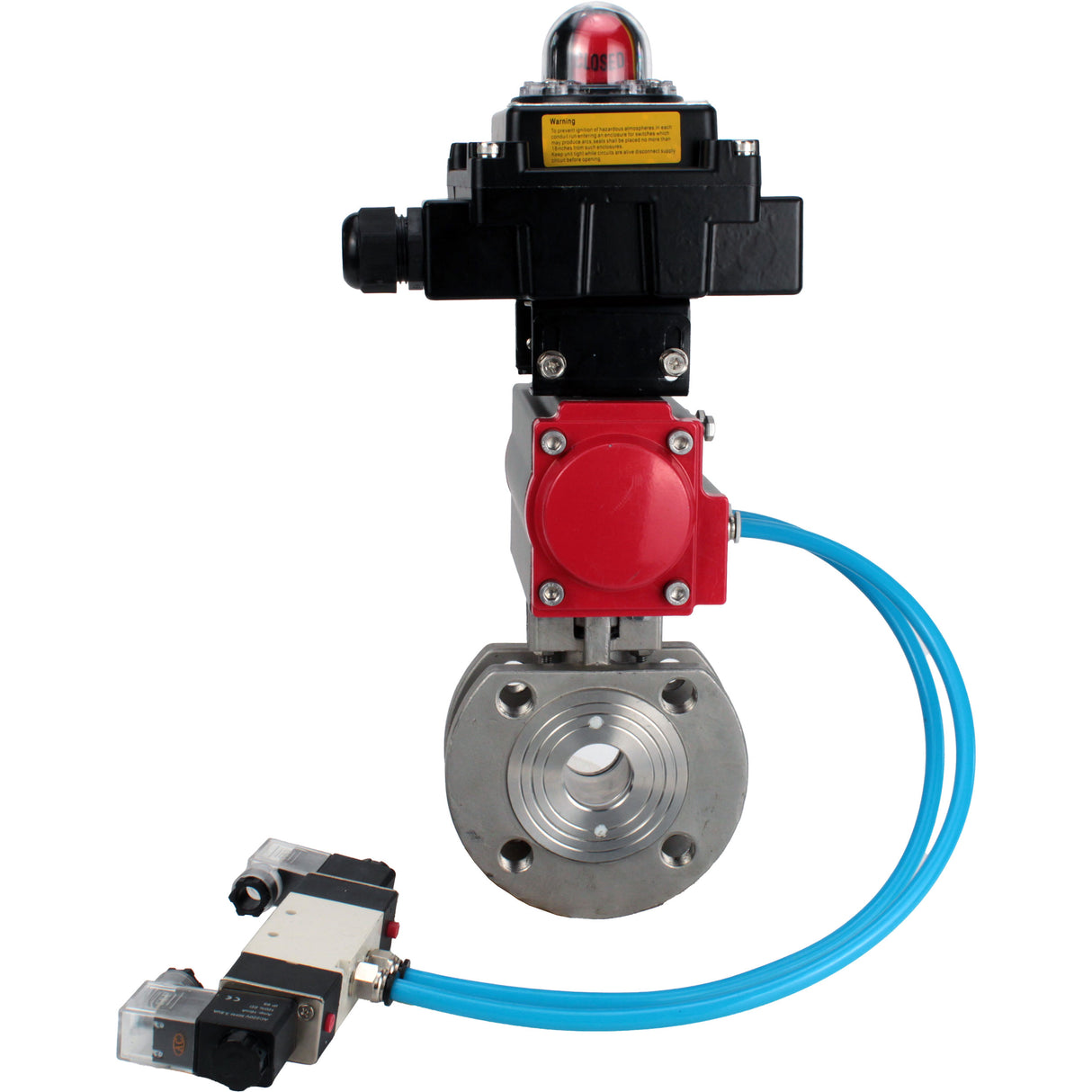 Ball valves Elephant BV3232P-FP-Fb-ISO-H 16 bar, full bore wafer, stainless steel SS316, seal - PTFE, with pneumatic actuator PA-SA with return springs, with pneumatic distributor 4V320-08 220V, with LSU APL-410N EX