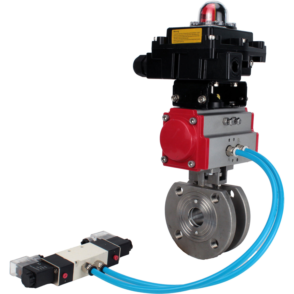 Ball valves Elephant BV3232P-FP-Fb-ISO-H 16 bar, full bore wafer, stainless steel SS316, seal - PTFE, with pneumatic actuator PA-SA with return springs, with pneumatic distributor 4V320-08 220V, with LSU APL-410N EX
