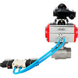 Ball valves Elephant BV3232P(2pc)-FP-T-ISO-H 16 bar, full bore coupling, stainless steel SS316, seal - PTFE, with pneumatic actuator PA-SA with return springs, with pneumatic distributor 4V320-10 220V, with LSU APL-210N