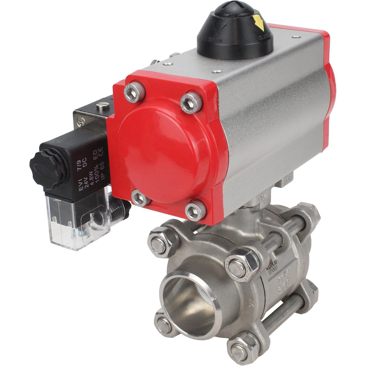 Robinet à boisseau sphérique en acier inoxydable Elephant kshpp-316200-sa-4m310-24, matériau du corps - acier inoxydable AISI 316, matériau de la bille - acier inoxydable AISI 316, joint - PTFE, actionné par actionneur pneumatique
