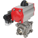 Robinet à boisseau sphérique en acier inoxydable Elephant kshpp-316200-sa-4m310-24, matériau du corps - acier inoxydable AISI 316, matériau de la bille - acier inoxydable AISI 316, joint - PTFE, actionné par actionneur pneumatique