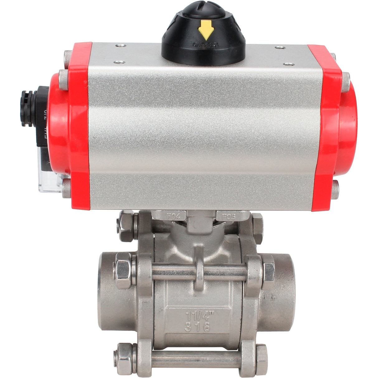 Robinet à boisseau sphérique en acier inoxydable Elephant kshpp-316200-sa-4m310-24, matériau du corps - acier inoxydable AISI 316, matériau de la bille - acier inoxydable AISI 316, joint - PTFE, actionné par actionneur pneumatique