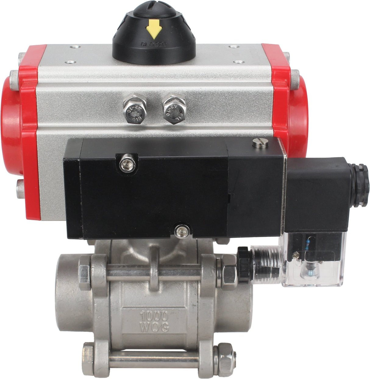 Robinet à boisseau sphérique en acier inoxydable Elephant kshpp-316200-sa-4m310-24, matériau du corps - acier inoxydable AISI 316, matériau de la bille - acier inoxydable AISI 316, joint - PTFE, actionné par actionneur pneumatique