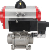 Robinet à boisseau sphérique en acier inoxydable Elephant kshpp-316200-sa-4m310-24, matériau du corps - acier inoxydable AISI 316, matériau de la bille - acier inoxydable AISI 316, joint - PTFE, actionné par actionneur pneumatique