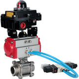 Vannes à boisseau sphérique Elephant BV3232P(3pc)-FP-W-ISO-H 16 bar/25, passage intégral à souder, acier inoxydable SS316, joint - PTFE, avec actionneur pneumatique double effet PA-DA, avec distributeur pneumatique 4V320-08 220V, avec BKV APL-410N EX